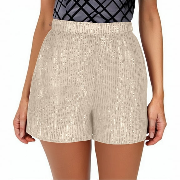 BLVB Sequin Shorts for Women High Waist Elastic Sparkly Shorts Glitter Sparkle Party Shorts Clubwear Summer Trendy Clothes