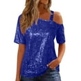 thumbnail image 1 of BLVB Sequin Tops Women Sparkly Shirt Party Top Glitter Cold Shoulder Short Sleeve Blouses Evening Club Outfits, 1 of 7