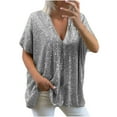 thumbnail image 1 of Besolor Sequin Tops for Women V Neck Short Sleeve Sparkly Shimmer Blouses Casual Loose Party Club Tee Shirts, 1 of 6