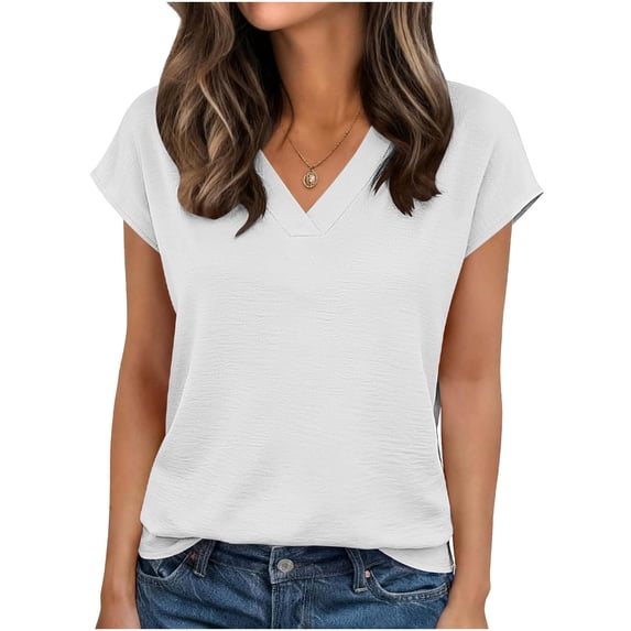 BLVB Short Sleeve Blouses for Women V Neck T Shirts Plain Spring Summer Dressy Business Casual Tops