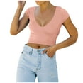thumbnail image 1 of BLVB Short Sleeve Crop Tops for Women V Neck Summer Shirts Slim Fitted Basic Cropped Tshirt Womens Going out Tops, 1 of 7