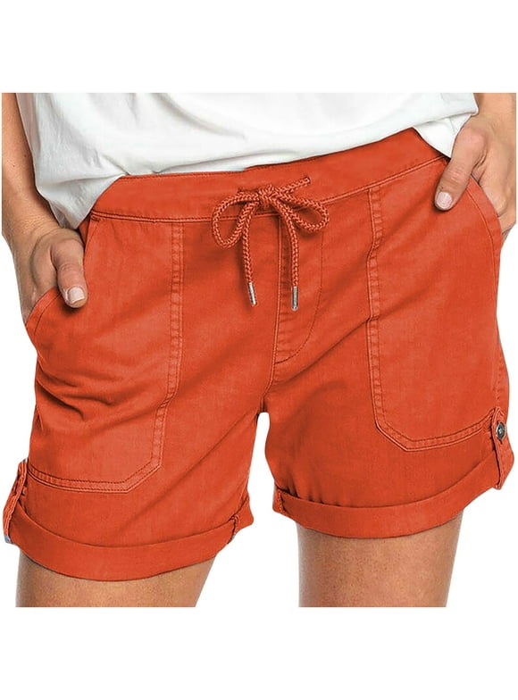 BLVB Shorts for Women Elastic High Waist Drawstring Lounge Shorts Rolled Hem Casual Soft Summer Shorts with Pockets