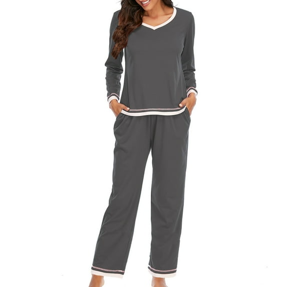 BLVB Soft Comfy Long Sleeve Pajama Sets Sleepwear for Women 2 Piece Pajama Sets Lounge Pj Sets with Pockets
