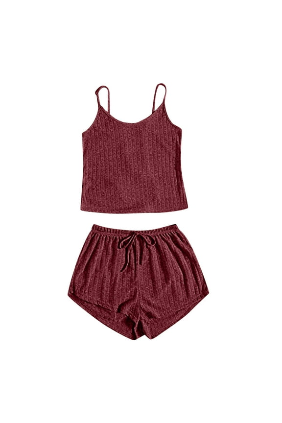 Soft Pajamas Sets for Women Knit Ribbed 2 Piece Pjs Sets Sleeveless Crop Cami Tops with Shorts Sleepwear Loungewear