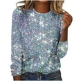 thumbnail image 1 of BLVB Sparkle Tops for Women Casual Long Sleeve Crewneck Glitter Going out Party Tee Tops Shirts Trendy Clothes Silver, 1 of 4