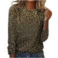 thumbnail image 1 of BLVB Sparkle Tops for Women Casual Long Sleeve Crewneck Glitter Going out Party Tee Tops Shirts Trendy Clothes Gold, 1 of 4
