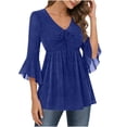thumbnail image 1 of BLVB Sparkly Tops for Women Ruffle 3/4 Sleeve V Neck Double Layers Mesh Blouses Loose Fit Flowy Tunic Tops Spring Shirts, 1 of 6