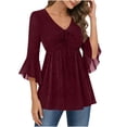 thumbnail image 1 of BLVB Sparkly Tops for Women Ruffle 3/4 Sleeve V Neck Double Layers Mesh Blouses Loose Fit Flowy Tunic Tops Spring Shirts, 1 of 7