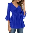 thumbnail image 1 of BLVB Sparkly Tops for Women Ruffle 3/4 Sleeve V Neck Double Layers Mesh Blouses Loose Fit Flowy Tunic Tops Spring Shirts, 1 of 7