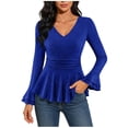 thumbnail image 1 of BLVB Sparkly Tops for Women Ruffle Long Sleeve V Neck Peplum Shirts Glitter Blouses for Evening Party Night, 1 of 8