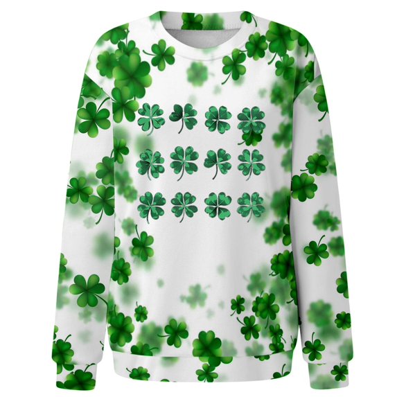BLVB St. Patrick's Day Sweatshirts for Women Shamrock Shirt Clover Printed Pullover Casual Loose Long Sleeve Tops Gifts