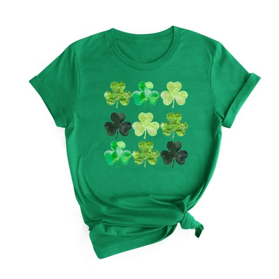 BLVB St. Patrick's Day T Shirts for Women Short Sleeve Crewneck Casual Summer Tops Shamrock Clover Graphic Tee Shirts