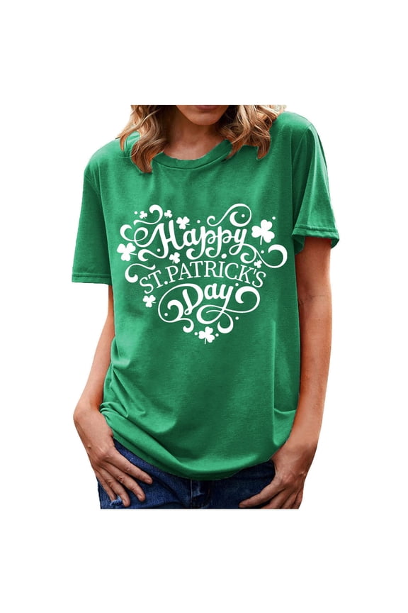 St. Patricks Day Shirt for Womens Cute Clover T-Shirt Shamrock Printed Shirts Short Sleeve Graphic Tees Tops Green 5