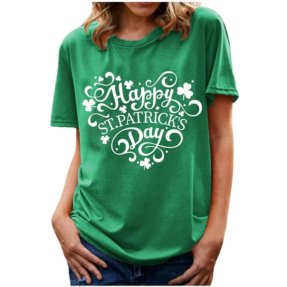 BLVB St. Patricks Day Shirt for Womens Cute Clover T-Shirt Shamrock Printed Shirts Short Sleeve Graphic Tees Tops Green 5