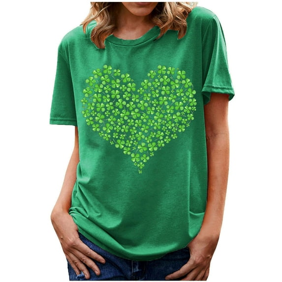 BLVB St. Patricks Day Shirt for Womens Cute Clover T-Shirt Shamrock Printed Shirts Short Sleeve Graphic Tees Tops Green 6