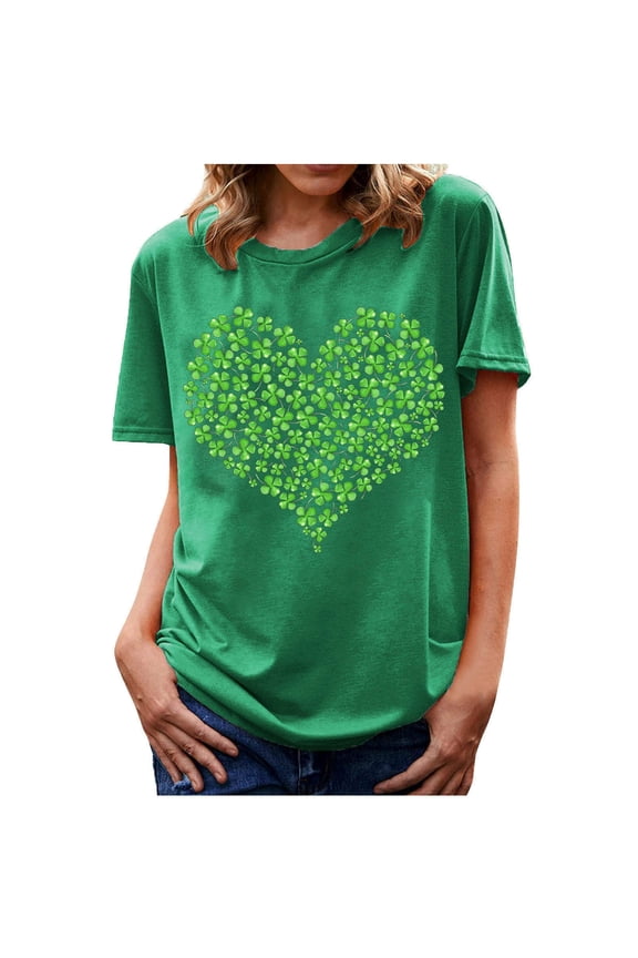 St. Patricks Day Shirt for Womens Cute Clover T-Shirt Shamrock Printed Shirts Short Sleeve Graphic Tees Tops Green 6