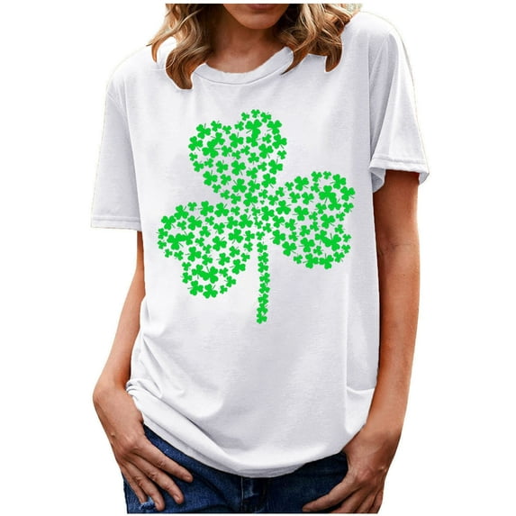 BLVB St. Patricks Day Shirt for Womens Cute Clover T-Shirt Shamrock Printed Shirts Short Sleeve Graphic Tees Tops White 2