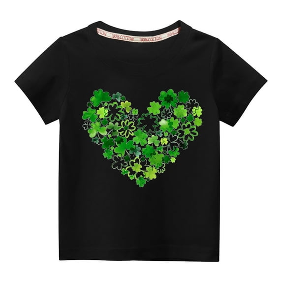 BLVB St Patricks Day Shirts Toddler Boys Girls Clover Summer T-Shirts Kids Shamrock Tees Green Tops 3-10 Years