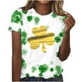 thumbnail image 1 of BLVB St Patricks Day Shirts Womens Crew Neck Short Sleeve Summer T Shirt Four Leaf Shamrock Graphic Tee Tops, 1 of 4
