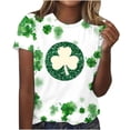 thumbnail image 1 of BLVB St Patricks Day Shirts Womens Crew Neck Short Sleeve Summer T Shirt Four Leaf Shamrock Graphic Tee Tops, 1 of 4