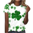 thumbnail image 1 of BLVB St Patricks Day Shirts Womens Crew Neck Short Sleeve Summer T Shirt Four Leaf Shamrock Graphic Tee Tops, 1 of 4