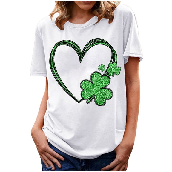 BLVB St Patricks Day Shirts Womens Crew Neck Short Sleeve Summer T Shirt Shamrock Tee Tops St Patricks Gifts