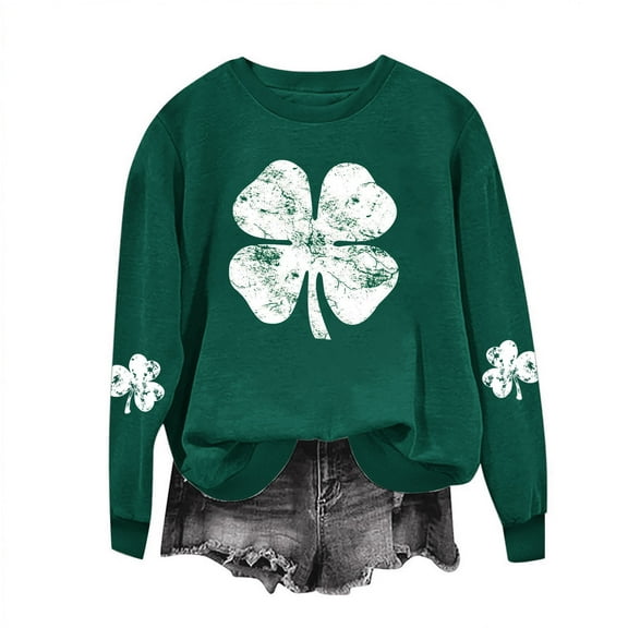 BLVB St Patricks Day Sweatshirt Women Long Sleeve Crewneck Shamrock St. Patricks Shirts Tee Tops Cute Holiday Pullover