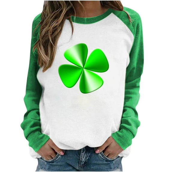 BLVB St Patricks Day Sweatshirt Women Long Sleeve Shamrock St. Patricks Shirts Tees Crewneck Raglan Vacation Tops
