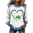 thumbnail image 1 of BLVB St Patricks Day Sweatshirt Women Shamrock Waffle Sweatshirts Denim Patchwork Clover Graphic Pullover Tops, 1 of 5