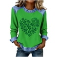 thumbnail image 1 of BLVB St Patricks Day Sweatshirt Women Shamrock Waffle Sweatshirts Denim Patchwork Clover Graphic Pullover Tops, 1 of 5