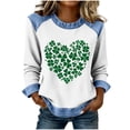 thumbnail image 1 of BLVB St Patricks Day Sweatshirt Women Shamrock Waffle Sweatshirts Denim Patchwork Clover Graphic Pullover Tops, 1 of 5