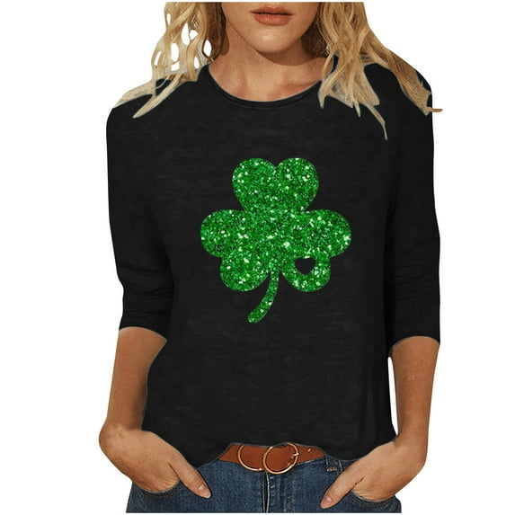 BLVB St Patricks Day Tops for Women 3/4 Sleeve Crewneck Shamrock Shirts Casual Trendy Festival Holiday Tunic Tee Tops