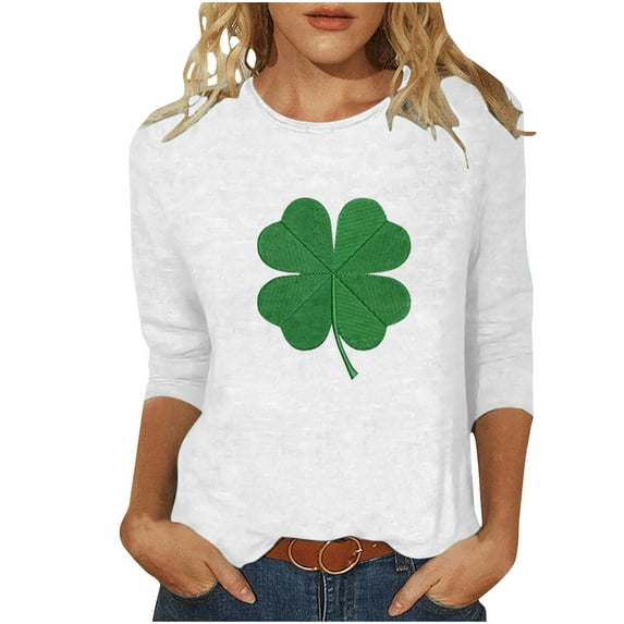 BLVB St Patricks Day Tops for Women 3/4 Sleeve Crewneck Shamrock Shirts Casual Trendy Festival Holiday Tunic Tee Tops