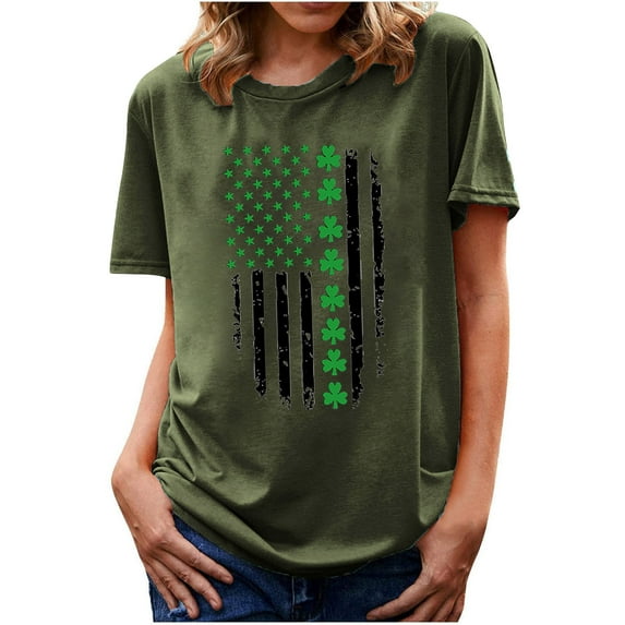 BLVB St Patricks Day Women Crewneck Short Sleeve Summer T-Shirt Casual Basic Shamrock Clover Printed Tee Tops