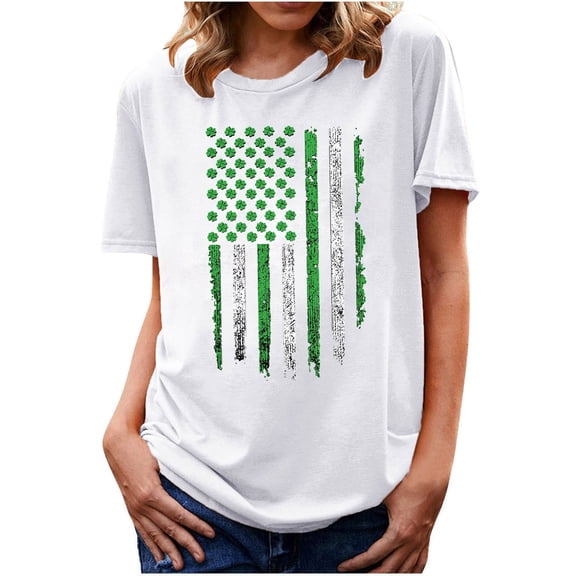 BLVB St Patricks Day Women Crewneck Short Sleeve Summer T-Shirt Casual Basic Shamrock Clover Printed Tee Tops