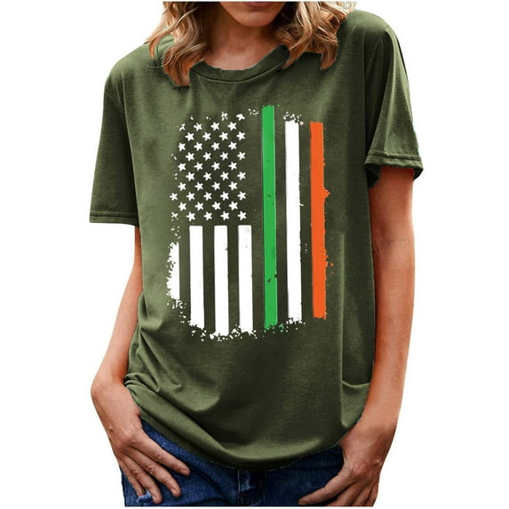 BLVB St Patricks Day Women Crewneck Short Sleeve Summer T-Shirt Casual Basic Shamrock Clover Printed Tee Tops