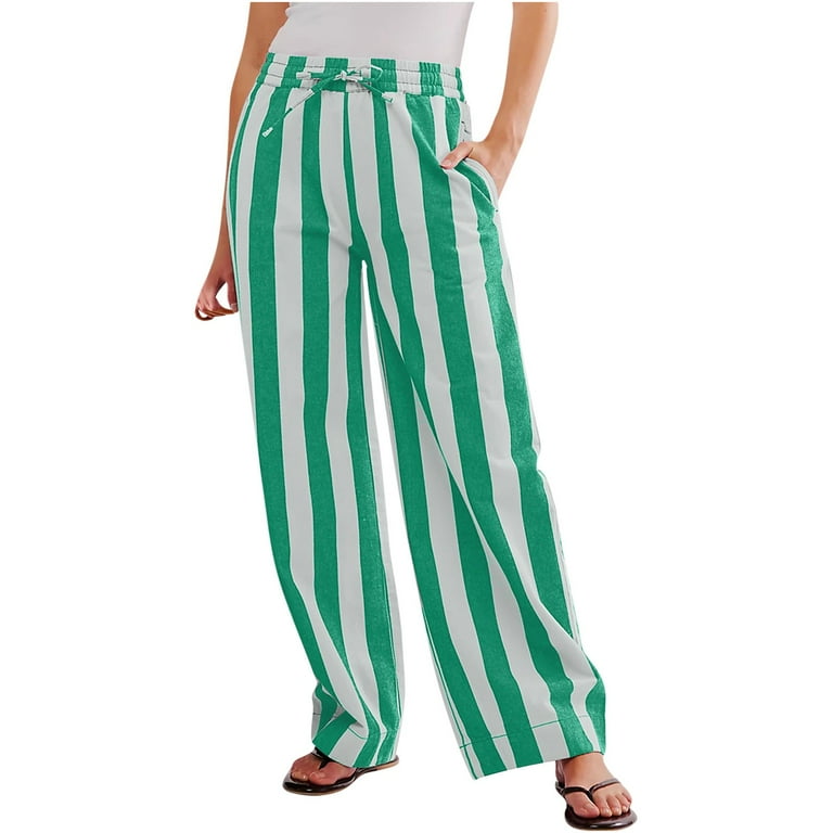 Women casual loose blue striped wide leg pants Women casual loose blue striped wide leg pants