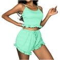 thumbnail image 1 of BLVB Summer 2 Piece Lounge Matching Sets for Women Spaghetti Straps Ruffle Crop Cami Tops and Shorts Ribbed Pajamas Sets, 1 of 5