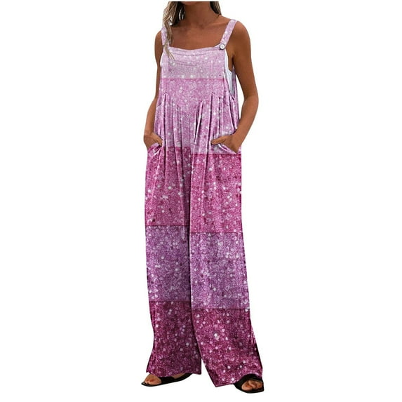 BLVB Summer Beach Bib Overalls for Women Sleeveless Loose Palazzo Pants Outfits Jumpsuits Rompers with Pockets