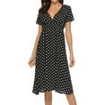 thumbnail image 1 of BLVB Summer Boho Dresses for Women Polka Dots V Neck Short Sleeve Sundress Casual A-Line Flowy Beach Midi Dresses, 1 of 6
