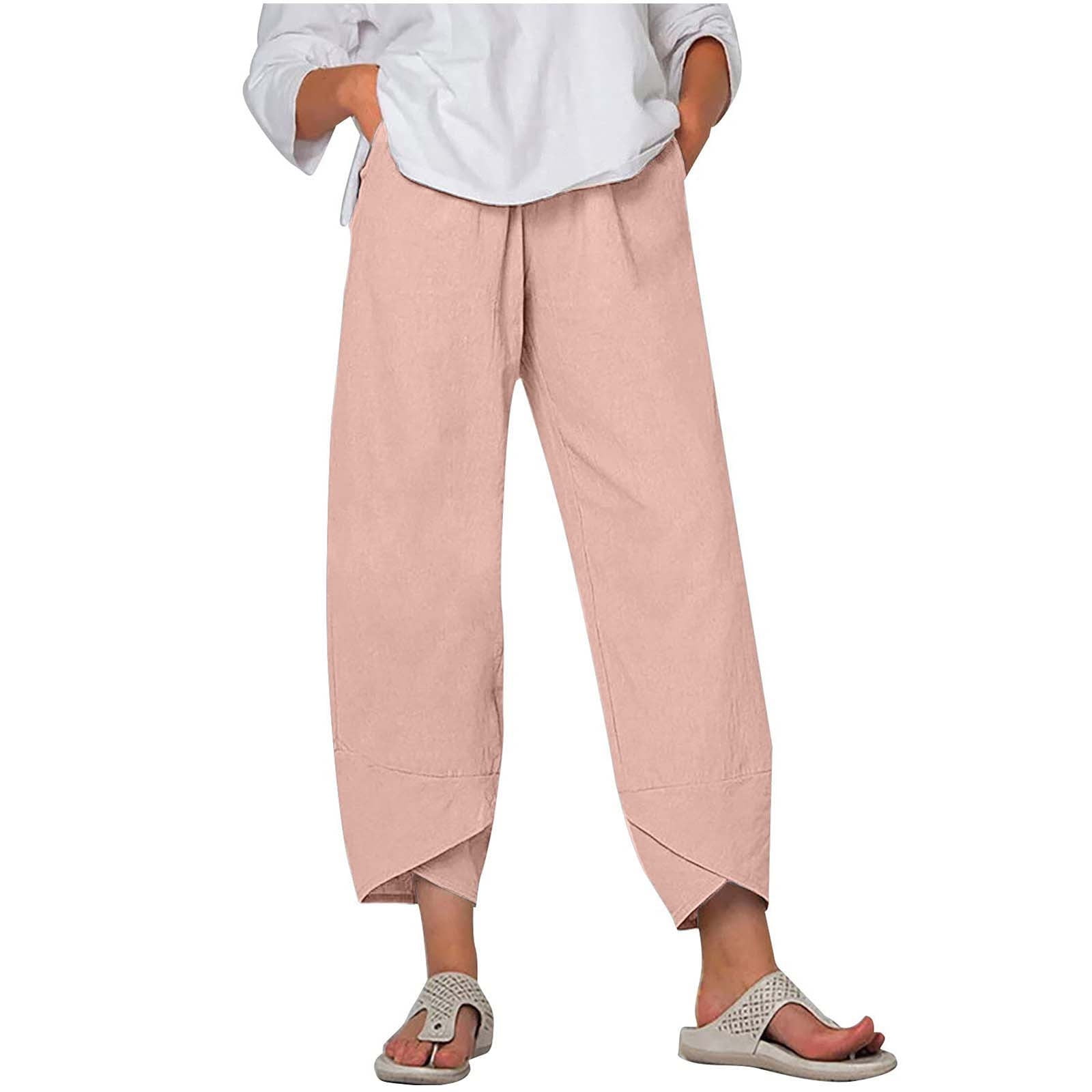 BLVB Summer Capri Pants for Women, Women's Linen Cropped Pants Casual Loose  High Waist Pocket Ankle Capris Trousers 
