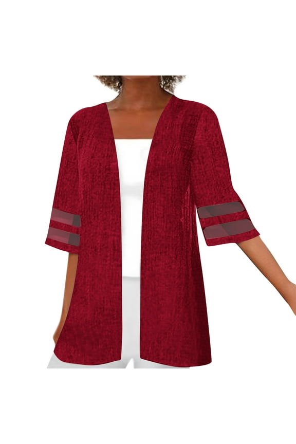 Summer Cardigans for Women Lightweight Lace Panel 3/4 Sleeve Casual Cardigans Dressy Fall Beach Cover Ups Outfits