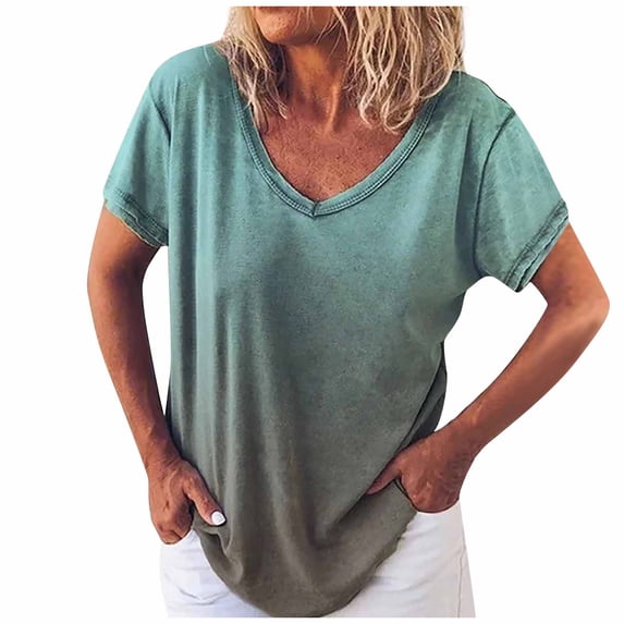 BLVB Summer Casual T Shirts for Women Short Sleeve V Neck Loose Basic Tees Plus Size Tops for Women