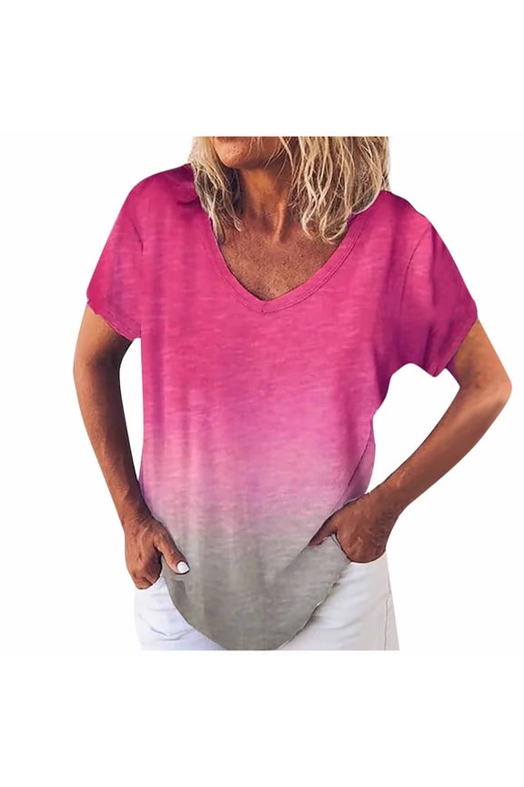 Summer Casual T Shirts for Women Short Sleeve V Neck Loose Basic Tees Plus Size Tops for Women
