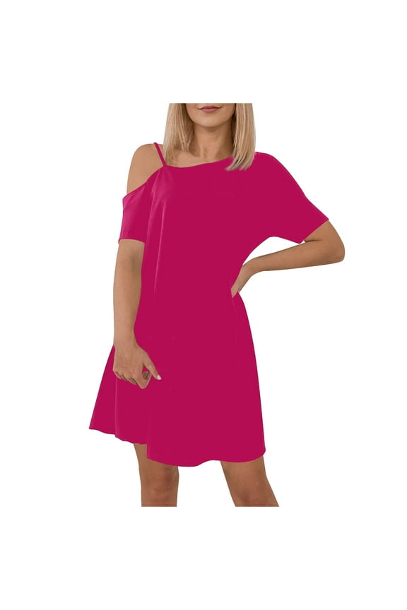 Summer Dresses for Women Short Sleeve off Shoulder Casual Dress Solid Color Loose Short Tunic Dress