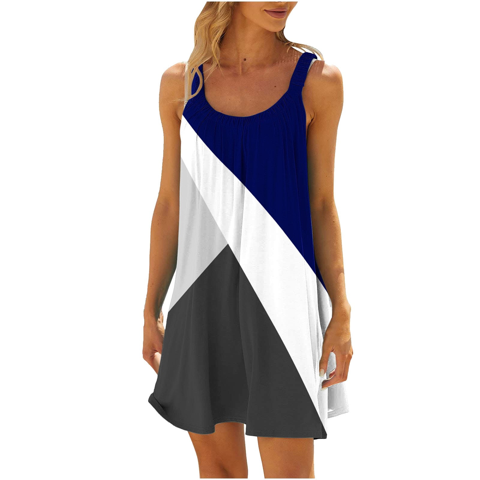 BLVB Summer Dresses for Women Printed Round Neck Sleeveless Sundress ...