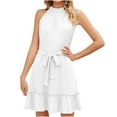 thumbnail image 1 of BLVB Summer Dresses for Women Sleeveless Pleated Ruffle Hem A-Line Flowy Party Beach Mini Sundress with Belt, 1 of 5