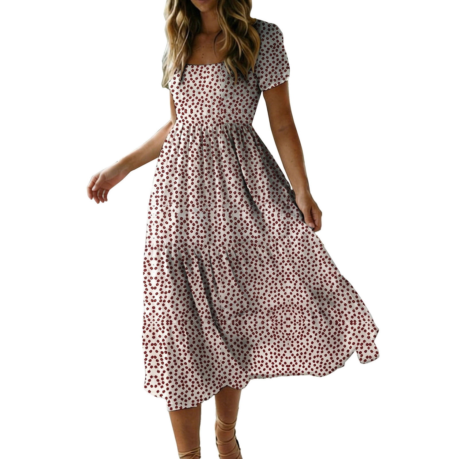 BLVB Summer Fall Dresses for Women Short Sleeve Trendy Beach Midi Dress ...
