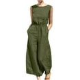 thumbnail image 1 of BLVB Summer Jumpsuits for Women Trendy Cotton Linen Outfits Loose Wide Leg Palazzo Cropped Pants Lounge Beach Romper with Pockets, 1 of 7