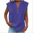 thumbnail image 1 of BLVB Summer Linen Work Tops for Women Trendy Button V Neck Short Sleeve Boho Clothes Spring T Shirts for Women, 1 of 5